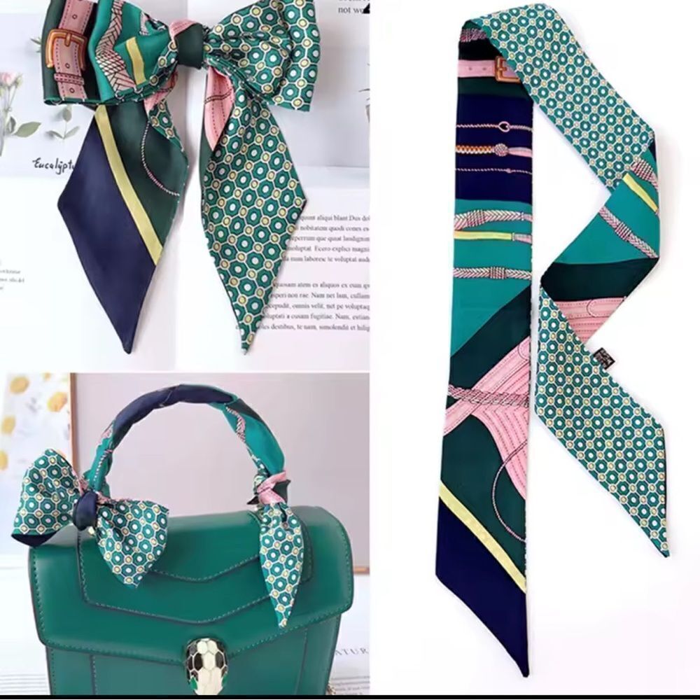 Unbranded Thin Silky Scarf in Geometric Print Green